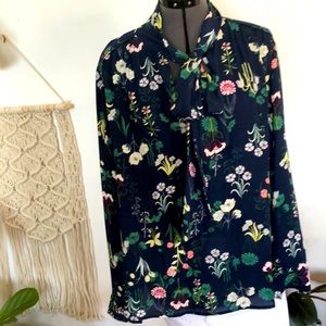 LOFT Floral blouse with neck tie